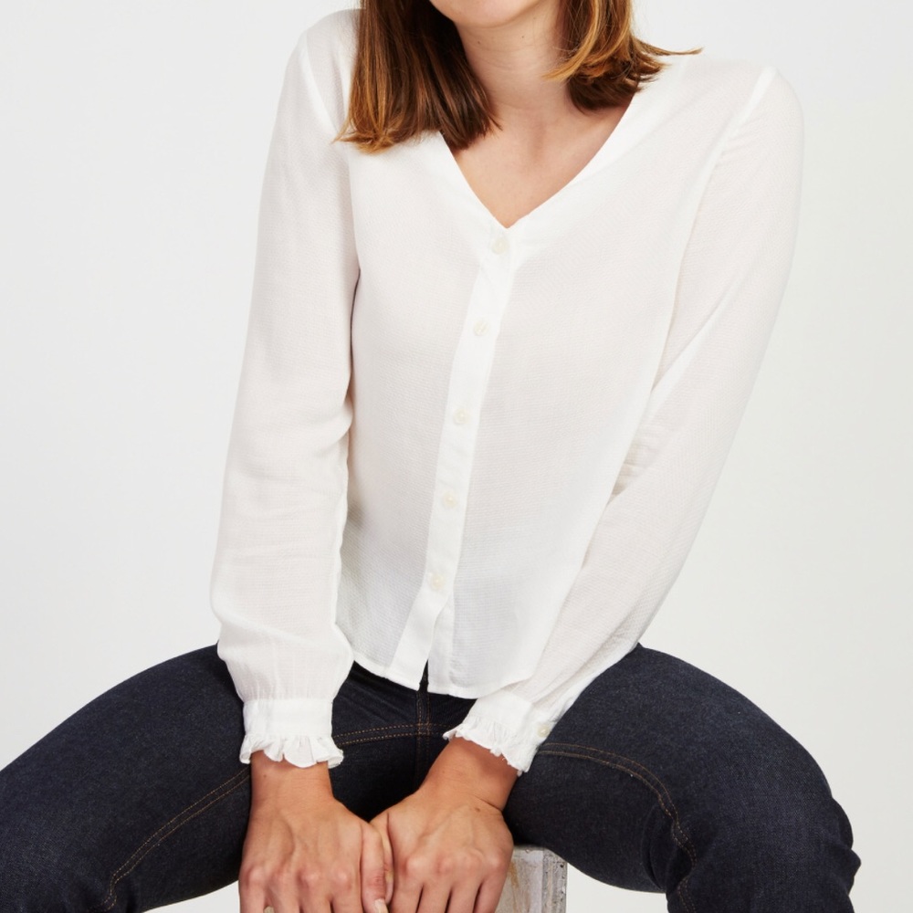 Frank & Oak Ruffle Blouse in White